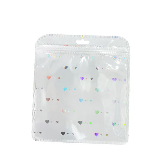 #16×20cm Square Plastic Ziplock Bags (White with Heart Design) - Cute Creative DIY Packaging for Puzzles