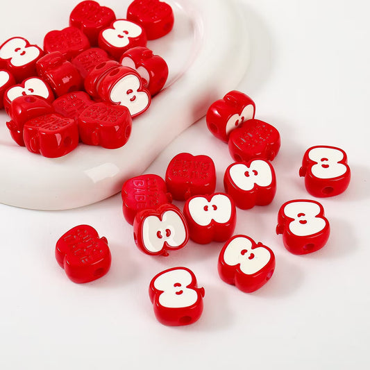 #14mm Acrylic Cartoon Apple Puppy Pattern Square Loose Beads: DIY Handmade Jewelry Beading Accessories