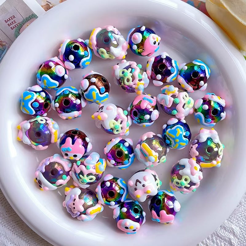 #Heavy-Duty Hand-Painted Beads: Cartoon Cute Oil-Coated Beads for DIY Accessories - Car Charms, Beaded Pen Chains & Phone Straps