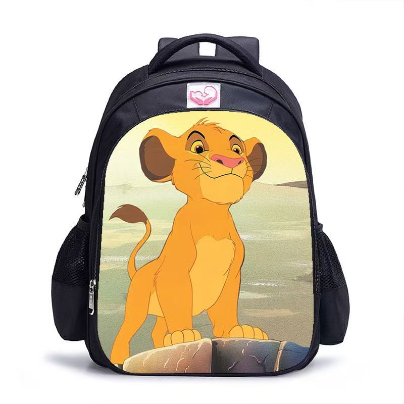 #Lion King Student Backpack, Black Cartoon Shoulder Bag for Boys and Girls, Customizable Single Piece