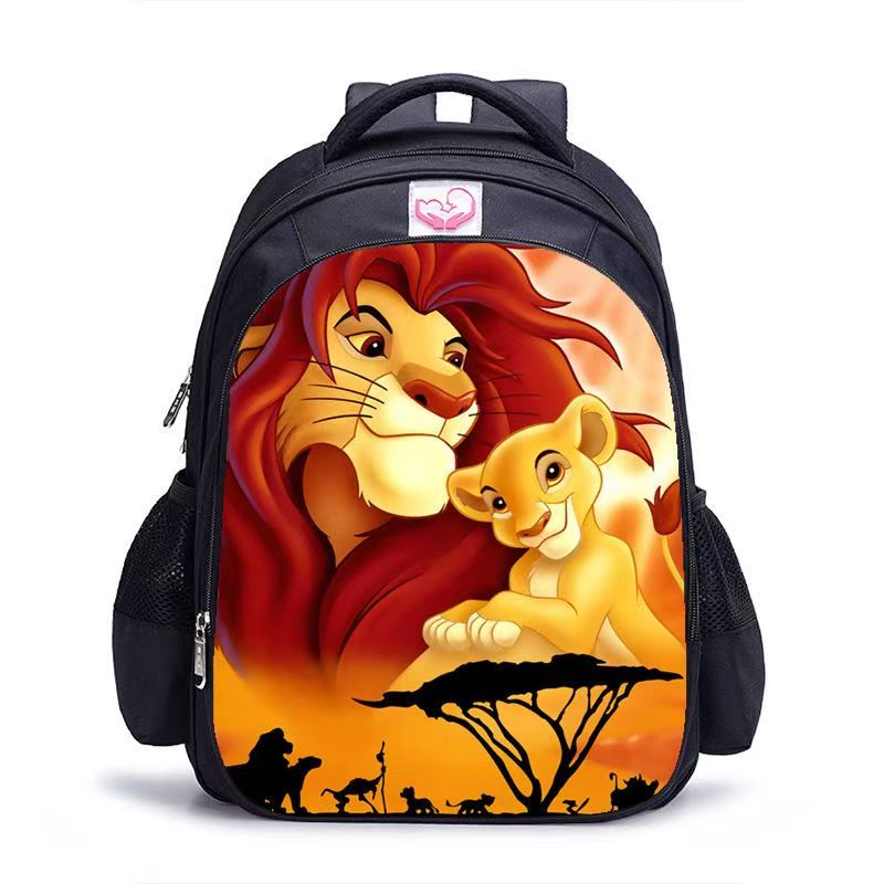 #Lion King Student Backpack, Black Cartoon Shoulder Bag for Boys and Girls, Customizable Single Piece