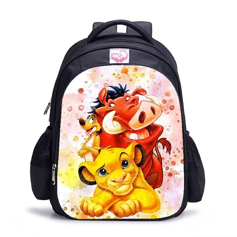#Lion King Student Backpack, Black Cartoon Shoulder Bag for Boys and Girls, Customizable Single Piece