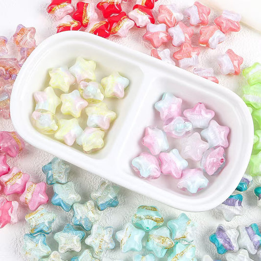 #Acrylic Drip Oil Gradient Chubby Five-Point Star Beads DIY Handmade Loose Beads