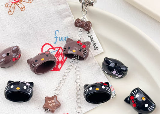 #Cute Kitty Cat Alloy Wind Chime Loose Beads