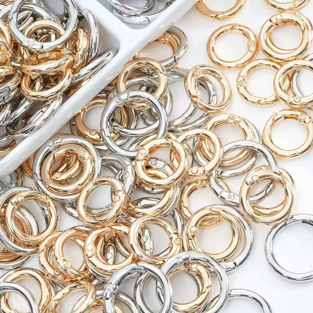 #Silver & Gold Mixed Metal Zinc Alloy Spring Clasps, Key Rings, Thickened Open Rings - DIY Connector Rings for Phone Chains & Keychains
