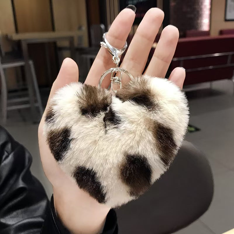 #New Style Heart Pom Pom Keychain: Fashionable High-Value Creative Colorful Plush Beaded DIY Bag Charm Pendant