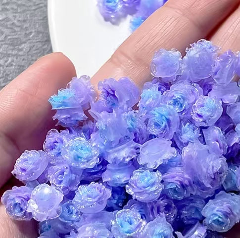 #Gradient Ombre Two-Tone 3D Stereo Soft Flower Nail Art Accessories DIY Material Kit with Hole Punching for Cream Glue Ins Style