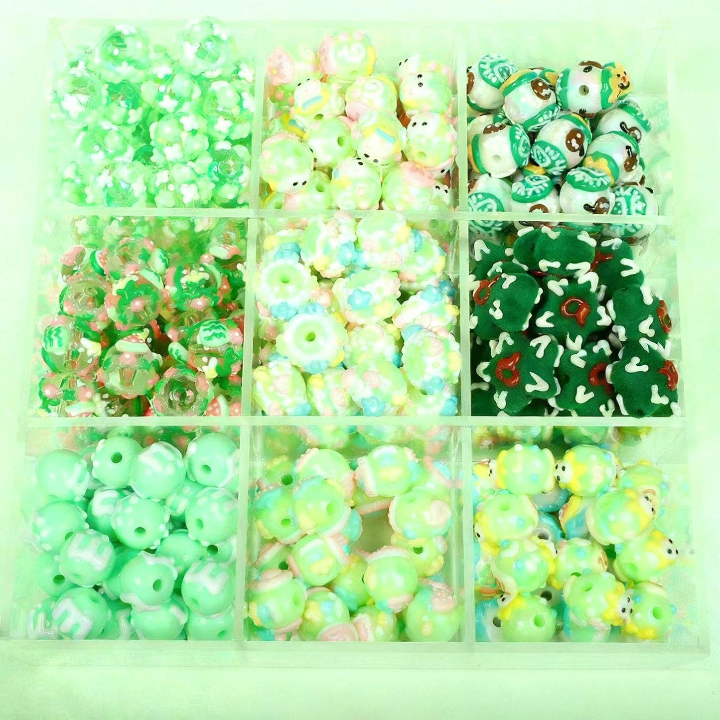 #Green Series UV Plated Cream Hand-Painted Beads