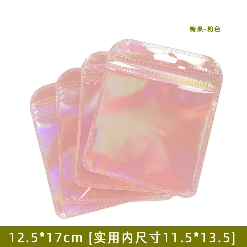 #Cute Gradient Color Ziplock Bags - Laser Holographic Seal Bags for Card Packaging,