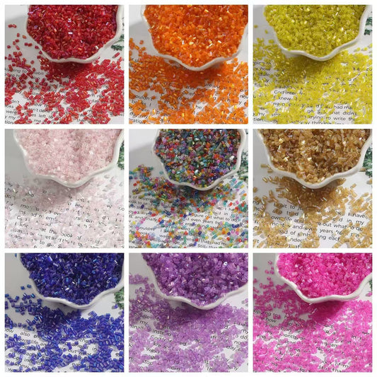 #2mm Iridescent H-Tube Beads for Hand Sewing & Stringing - DIY Craft Plated Color Glass Rice Beads / Jewelry Making Supplies (Wholesale)