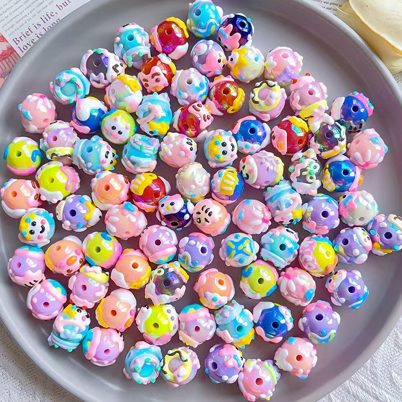 #Heavy-Duty Hand-Painted Beads: Cartoon Cute Oil-Coated Beads for DIY Accessories - Car Charms, Beaded Pen Chains & Phone Straps