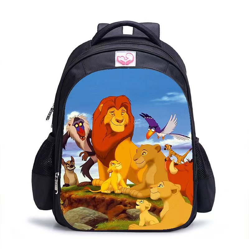 #Lion King Student Backpack, Black Cartoon Shoulder Bag for Boys and Girls, Customizable Single Piece