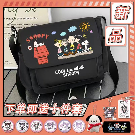 #Snoopy Canvas Bag – Unisex Ins Style Versatile Large-Capacity Commuter Shoulder Bag, Student Crossbody School Bag for Girls & Boys
