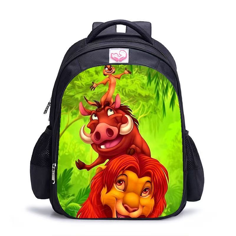 #Lion King Student Backpack, Black Cartoon Shoulder Bag for Boys and Girls, Customizable Single Piece