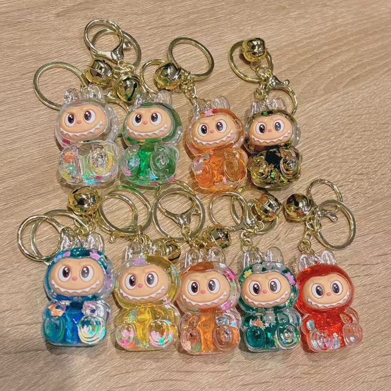 Creative Acrylic Labubu Flowing Sand Keychain, Adorable Kiki Ornament Doll, Bag Hanger