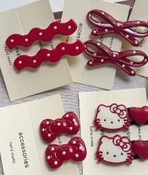 New Angora Red Polka Dot Bow Hair Clip - INS Aesthetic Hair Accessory, KT Bang Clip, Side Hairpin