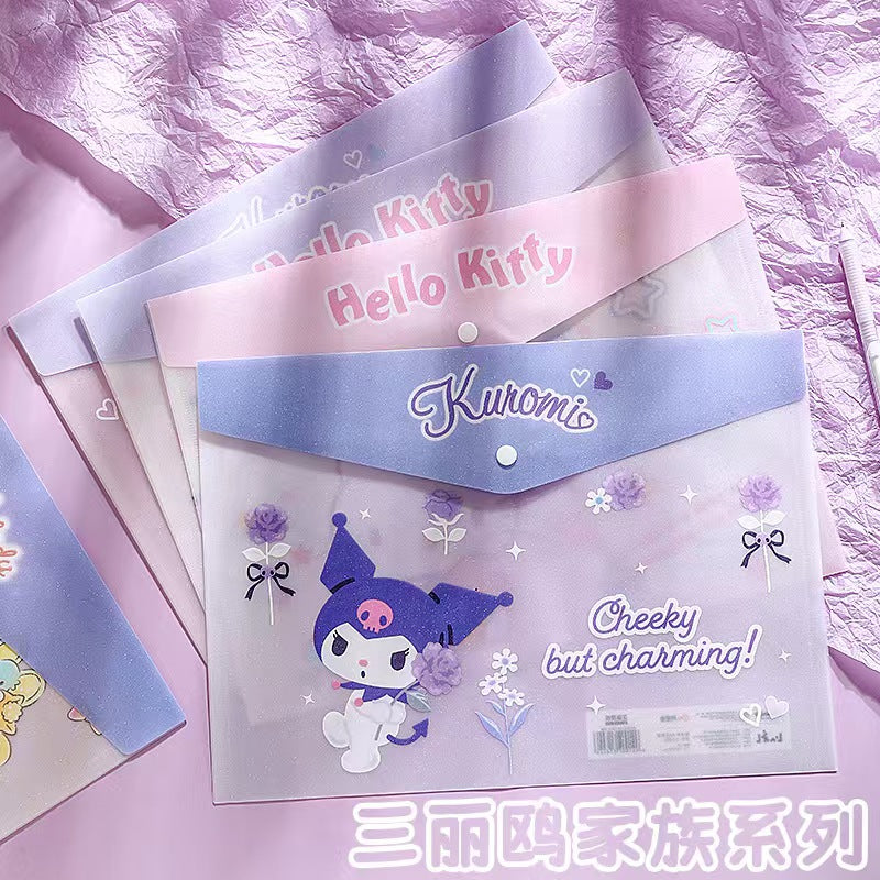 Sanrio file folder snap-on test paper storage bag, cute cartoon Kuromi A4 file folder for organizing test paper folders
